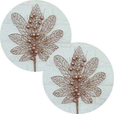 Imagem de Flores Enfeite árvore Natal Gliter Rose Gold 45cm Kit 4pçs - Gici Deco