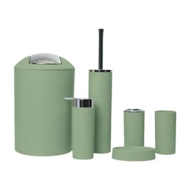 Imagem de Llazsybz Conjunto de Acessórios para Banheiro com 6 Peças, Dispensador de Sabonete, Lixeira, Porta-escova de Vaso Sanitário, Presente Moderno com Porta-escova, Morandi Green, Tamanho real