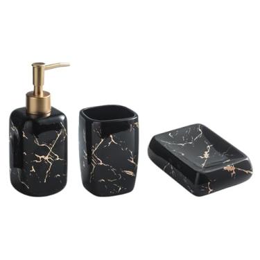 Imagem de Dispensador de sabão Conjunto de 3 produtos higiene pessoal para banheiro, incluindo: dispensador loção e sabonete, copos para enxaguatório bucal saboneteira(Preto)
