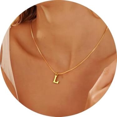 Imagem de Colar com pingente de inicial personalizada A-Z, joia minimalista de aço inoxidável para mulheres, pingente de alfabeto personalizado, F, Aço inoxidável, Sem Pedra Preciosa