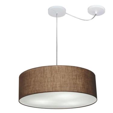 Imagem de Lustre Pendente Cilíndrico Com Desvio De Centro Vivare Md-4222 Cúpula Em Tecido 45x15cm - Bivolt Café 127/220v