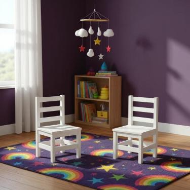 Imagem de 2 Cadeirinhas Mini Cadeiras Infantil De Madeira Maciça - Branco Sem Estofado