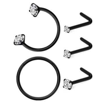 Imagem de Hoeudjo Anel de nariz em ferradura 18G de aço cirúrgico, argolas articuladas para nariz, 1,5 mm/2 mm/2,5 mm, anel de narina de cristal transparente para mulheres e homens, Metal, Zircônia cúbica
