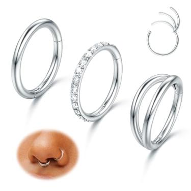 Imagem de MILACOLATO Anéis de nariz de titânio G23 16G 18G 20G Anéis de septo articulados opala CZ argola dupla piercing de nariz cartilagem concha torre daith hélice piercing de narina joias para mulheres e