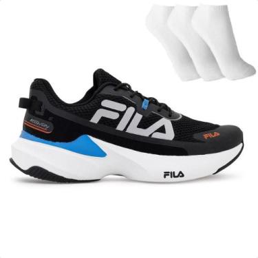 Imagem de Tênis Fila Recovery Masculino + 3 Pares de Meias, 41, Preto, Azul