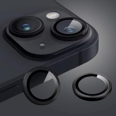 Imagem de Kit 2 Películas Proteção Lente Câmera Aro iPhone 16 e 16 Plus Aro Design Minimalista Vidro Temperado 9H Premium (Preto)