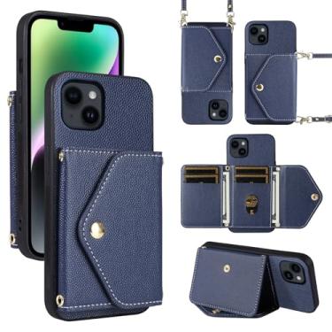 Imagem de Dibosom Capa carteira minimalista para iPhone 14 de 6,1 polegadas com alça de ombro, 6 compartimentos para cartões, fina e fina, suporte para cartão de crédito, capa para celular para iPhone 14 5G i