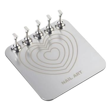 Imagem de MotiveTech Suporte para Unhas Postiças, Acessórios para Treinamento e Prática, Equipamento de Salão Reutilizável, Base Portátil para Prática de Unhas Artísticas, Coração de Prata