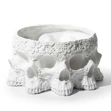 Imagem de Gute Vaso para plantadores de crânio 10 cm A (orifício de drenagem faça você mesmo) Vasos de crânio de polirinina para suculentas, plantas e flores de interiores, vaso de plantas de crânio para jardinagem casa vaso de flores decoração de jardim (branco)