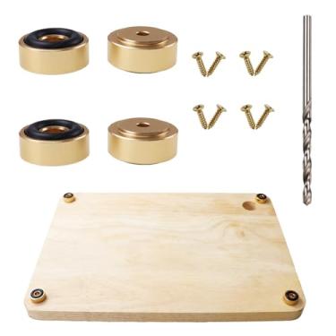 Imagem de Nihfien Pés de metal com parafusos, bloco de açougueiro de 2 x 0,90 cm, almofadas antiderrapantes para madeira, tábua de corte de bambu (conjunto de 4), ouro