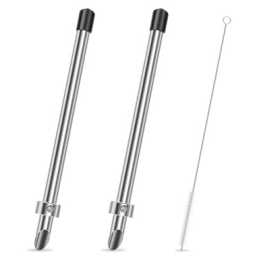 Imagem de 2 peças de furador para tampas de plástico limonada para canudo com aderência antiderrapante, perfurador de palha profissional versátil de aço inoxidável com escova de limpeza para café limonada