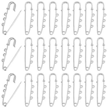 Imagem de SUNNYCLUE 1 caixa com 50 peças, kit de broche de segurança de 5 cm, broches, alfinetes, alfinetes, prata, metal, aço, prendedor, broches grandes com 3 furos para chapéus, saia, suéter, crachá, roupas