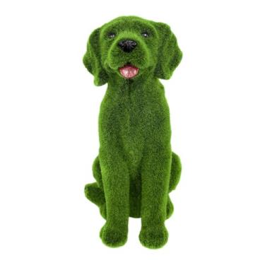 Imagem de Baoblaze Estátua de cachorro flocada para jardim, estatueta de animal decorativa, ornamento fofo para quintal, escultura para, gramado externo ou, 18cm X 23cm X 35cm
