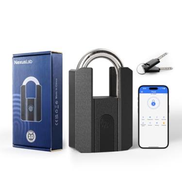 Imagem de NexusLab Cadeado inteligente resistente com chave, cadeado com chave, cadeado com teclado de código, bloqueio de combinação digital Bluetooth à prova de intempéries para portão, cerca externa, unidade