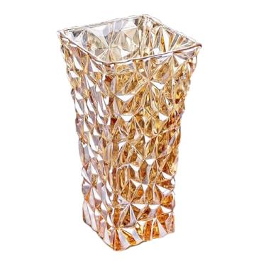 Imagem de Vaso de cristal dourado com textura de geleira, 30 cm de altura, vaso de flores grande resistente para mesa de jantar, cozinha, escritório, casa, prateleira, casamento, sala de estar, centros de mesa.