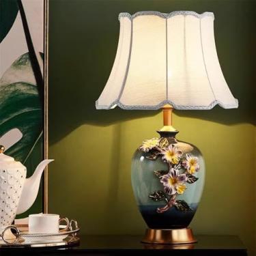 Imagem de Luminária de mesa contemporânea de luxo em cerâmica com LED, estilo retrô americano, perfeita para sala de estar, quarto, escritório, casa de campo ou hotel (Modelo 24)