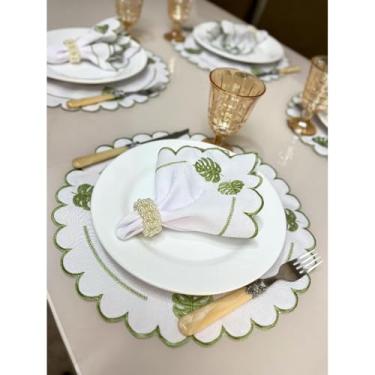 Imagem de Conjunto de 12 jogos americanos estilo americano Jogos americanos para uma mesa de jantar para 6 pessoas Arranjo de mesa Guardanapos redondos Mesa de jantar(costela de adão)