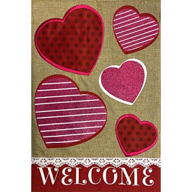 Imagem de Corações Dia dos Namorados Serapilheira Jardim Bandeira Welcome Love 31,8 cm x 45,7 cm Briarwood Lane