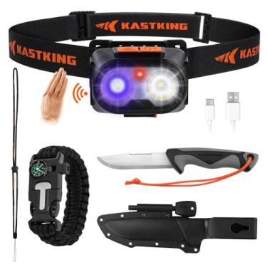 Imagem de KastKing Conjunto de equipamentos de acampamento FieldLite, farol de LED de 5 modos, faca afiada de 18 cm com bainha e acionador de fogo, pulseira tática 5 em 1, kit multifuncional para uso externo