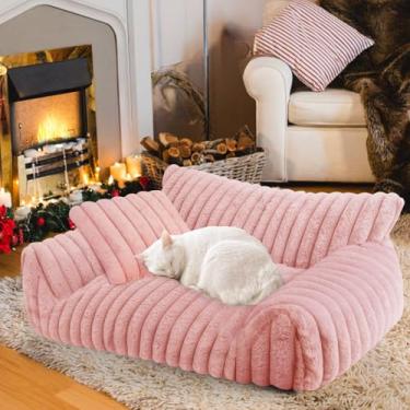 Imagem de Sofá-cama fofa para gatos internos, sofá fofo para gatos com lã de veludo cotelê macio premium, cadeira felpuda para animais de estimação com capa lavável removível, cama ortopédica para animais de