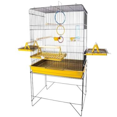 Imagem de Gaiola para Papagaio, Viveiro Grande Gaiola Aberta para Calopsita Triplex para Calopsitas Ring Neck Ave Mansas Pássaros Livres Poleiro Madeira(VIVEIRO GRANDE BLACK AMARELO)