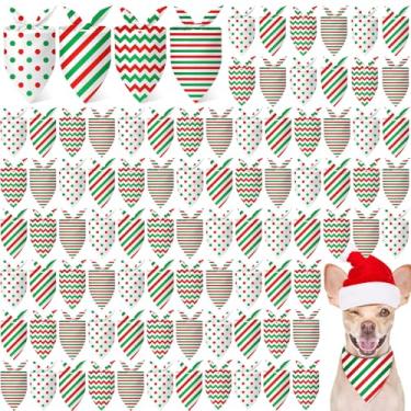Imagem de Shinylin 100 Bandanas de Natal para cães coloridas para cães com estampa de ondas listradas de bolinhas para animais de estimação, acessórios de fantasia de festa de Natal