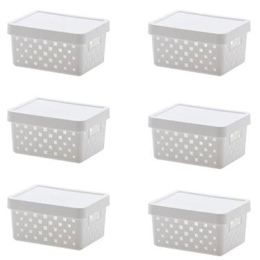 Imagem de Kit 6 Caixa Organizadora C/ Tampa  Quadratta 19x14x10 Branco - Paramou