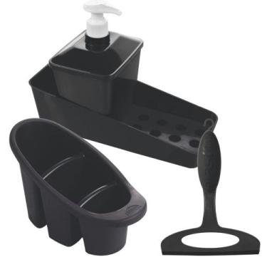 Imagem de Conjunto de pia escorredor de talheres, rodinho e porta detergente Pla