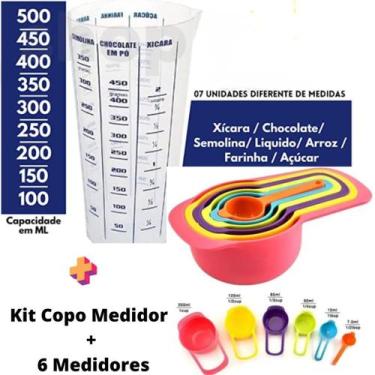 Imagem de Kit Cozinha 6 Medidores Xícara Colher + 1 Copo Dosador 500ml - Uny Hom