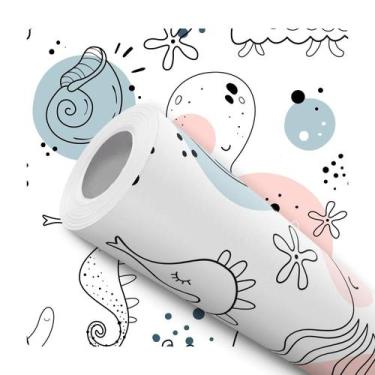 Imagem de Papel de Parede Adesivo Fundo do Mar Ilustração Lineart Minimalista Co