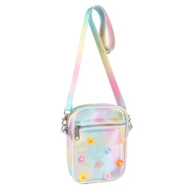 Imagem de Clickslock Bolsa transparente gradiente arco-íris com lindos berloques faça você mesmo, bolsa colorida semitransparente para mulheres, bolsa holográfica de PVC para shows, festivais esportivos