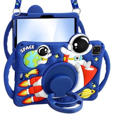 Imagem de Boaretiu Capa infantil para iPad Air de 11 polegadas M3 e M2/Air 5ª/4ª 10,9 polegadas para iPad Pro de 11 polegadas 4/3/2/1 - linda capa de silicone para tablet astronauta astronauta com alça e
