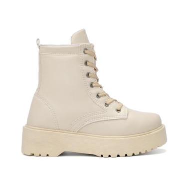 Imagem de Bota Atikkos Coturno Solado Tratorado Casual Feminino, Off white, 36