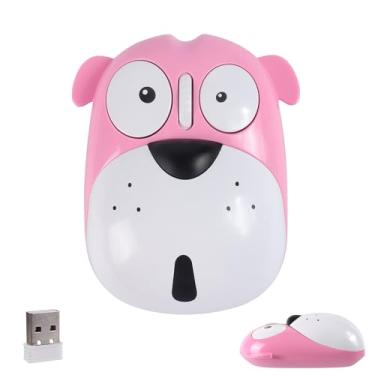 Imagem de Mouse sem fio fofo desenho animado animal em forma de cachorro mouse sem fio com receptor USB 2,4 GHz óptico portátil pequeno recarregável silencioso adorável ratos para laptop, PC, notebook, crianças