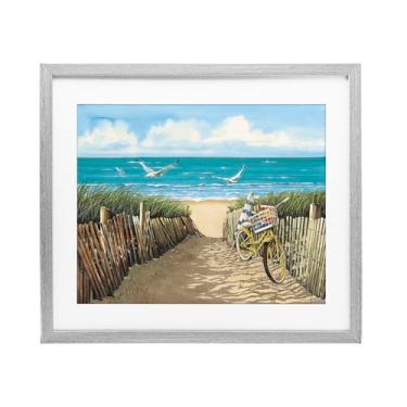 Imagem de Stupell Industries Yellow Beach Taxi Coast Impressão emoldurada branca sob vidro, design de John Rossini, 17 x 21