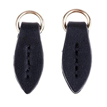 Imagem de Puxador de zíper, puxador de zíper, controle deslizante, PULABO2 Pcs em forma de folha de couro Zip Tags Puxadores de zíper Fixadores de substituição Extrator Slider Jaqueta Mochila - Preto, 3,5 x 1,2