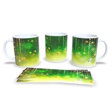 Imagem de Caneca de Cerâmica com Design Natalino, Decoração com Bolas Douradas e Estrelas, 300ml, Branco e Dourado, Para Café e Chá (17)