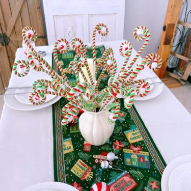 Imagem de Egolot 6 palhetas de bengala doce de Natal de 45,7 cm para topo de árvore de Natal, sprays vermelhos e verdes para guirlanda de Natal, vasos de mesa de centro de mesa, enfeites de bengala doce