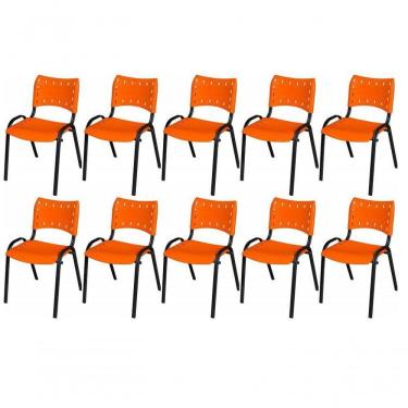 Imagem de Cadeira Iso Base Preto Escola, Escritório Laranja Kit 10 Un