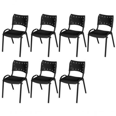 Imagem de Cadeira Iso Base Preto Igreja, Escola, Escritório - Preto Kit 7 Peças