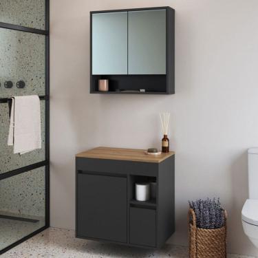 Imagem de Armário de Banheiro Bangladesh 3 Portas 1 Gaveta com Espelho Grafite - Art In Móveis
