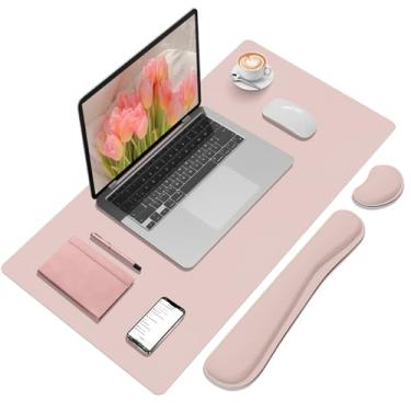 Imagem de FreeNook Mouse pad e descanso de pulso para teclado, conjunto grande de teclado e mouse, mouse pad ergonômico com descanso de pulso, protetor de mesa antiderrapante para escritório, casa (79 × 40 cm