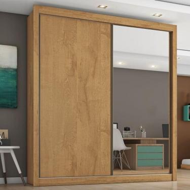 Imagem de Guarda Roupa Solteiro Com Espelho 2 Portas 4 Gavetas Zurique-amêndoa Móveis Europa