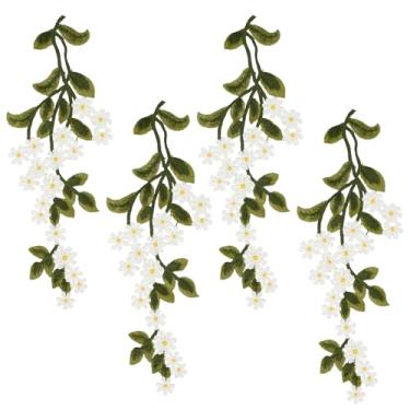 Imagem de letsinstyle 2 pares de apliques de renda floral de folhas verdes, apliques de flores de folhas de floresta, apliques de renda de videira, apliques de bordado de margarida para roupas de fantasia