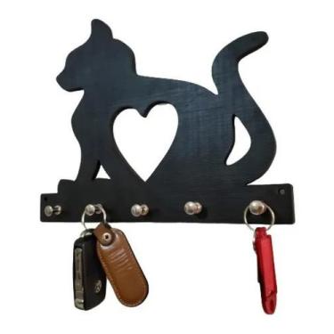 Imagem de Porta Chaves Gatinho C/coração 5 Penduradores E Dupla Face - By Hands