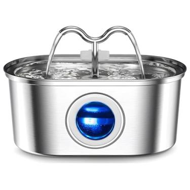 Imagem de Fonte de água de aço inoxidável para animais de estimação com indicador LED, dispensador automático de gatos de 3,2 L, tigela de água silenciosa com bandeja de filtro