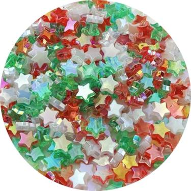 Imagem de 450 peças de contas acrílicas em forma de estrela AB Colors contas espaçadoras de pônei soltas com orifício para fazer joias, colar, brinco, chaveiros, projetos DIY (série mista, branca/vermelha/verde