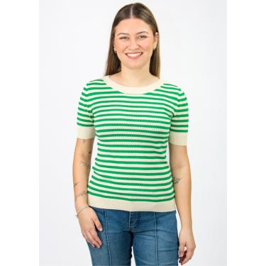 Imagem de Blusa Manga Curta Pau a Pique Modal Listrada Bege/Verde