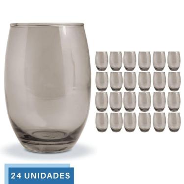 Imagem de Copo De Vidro 450ml Redondo BELLAGIO Jogo com 24 Cinza Luxo