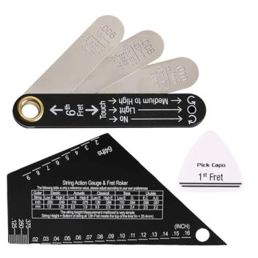 Imagem de Naroote Régua de Ação de Cordas de Guitarra, Ferramenta de Configuração de Aço Inoxidável Com Medição de Haste de Treliça para Baixos Clássicos Acústicos Elétricos, Marcações de Escala